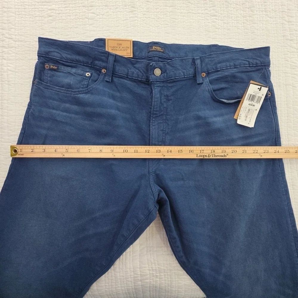 Polo Ralph Lauren Varick‎ Slim Straight Jeans Mens 42x30 Navy Blue NEW Stretch